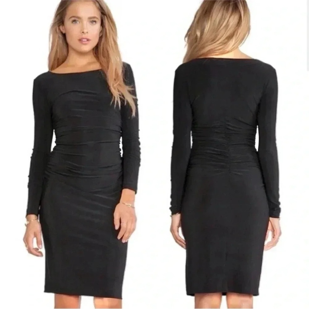 Sleek Black Long Sleeve Ruched Dress